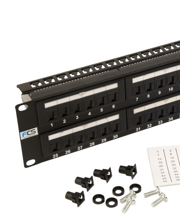 48 Way Cat 5e Patch Panel with cage nuts and numbered labels
